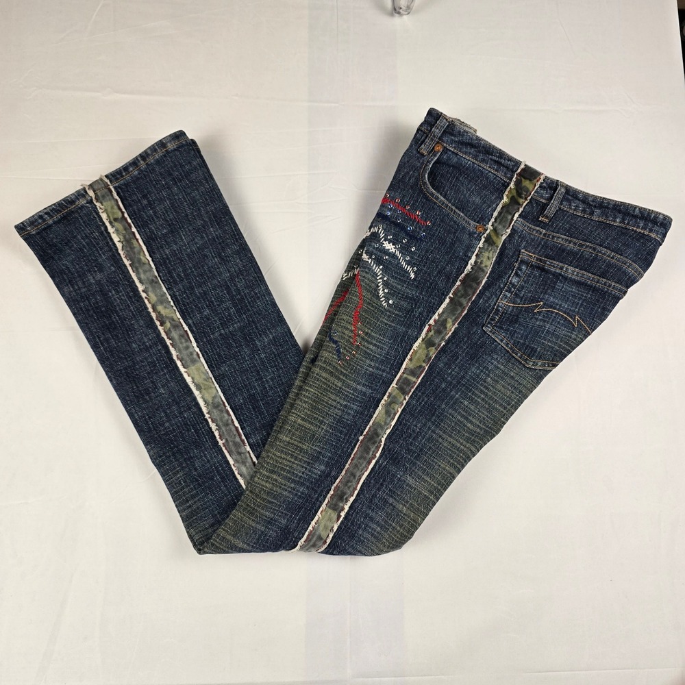 Vtg Women's Parasuco Jeans Size 30 Red White Stitching Camo Stripe Bootcut Denim